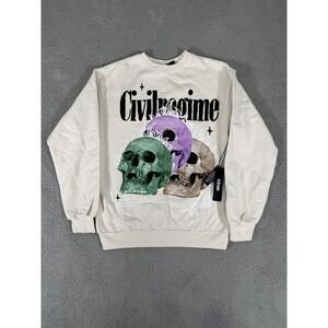 Civil Regime Sweatshirt Mens Medium Cream Skull Heavyweight Crewneck Sweater New